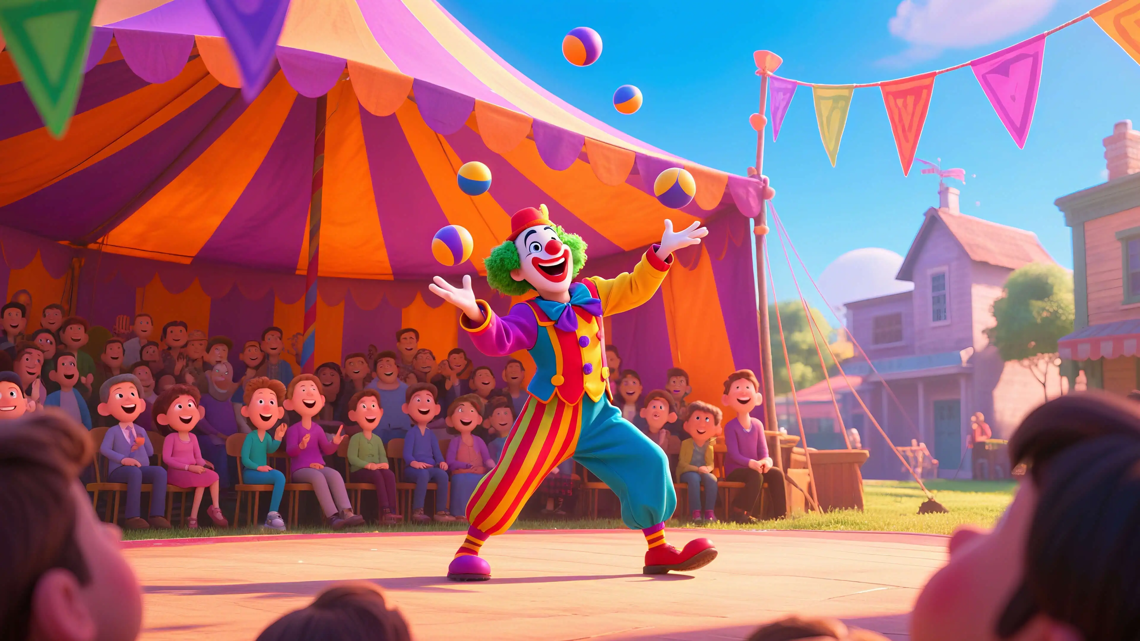 AI animated clown character with colorful artistic effects