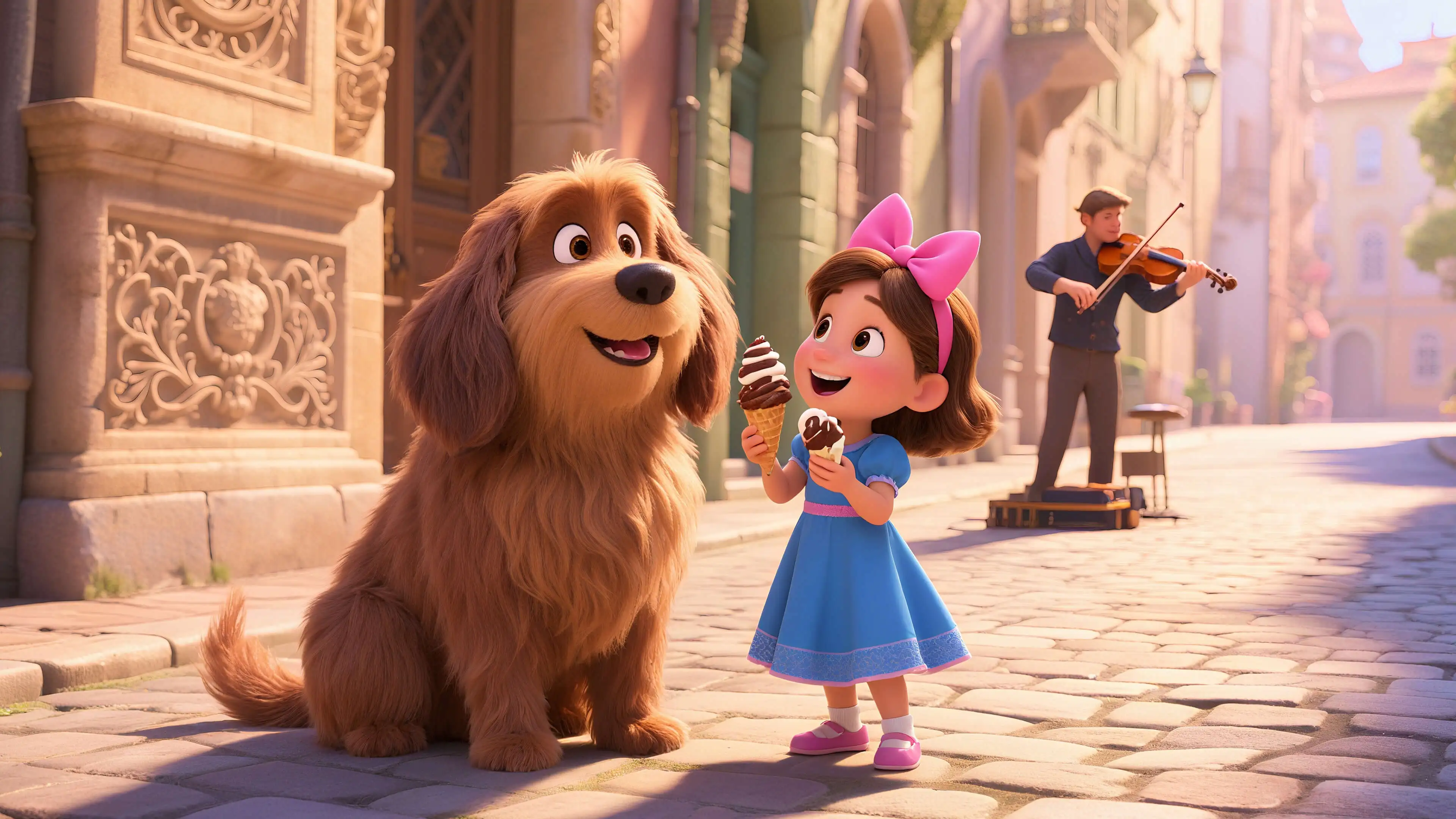 AI generated animation of a girl with two ice-cream in her hand with dynamic visual effects