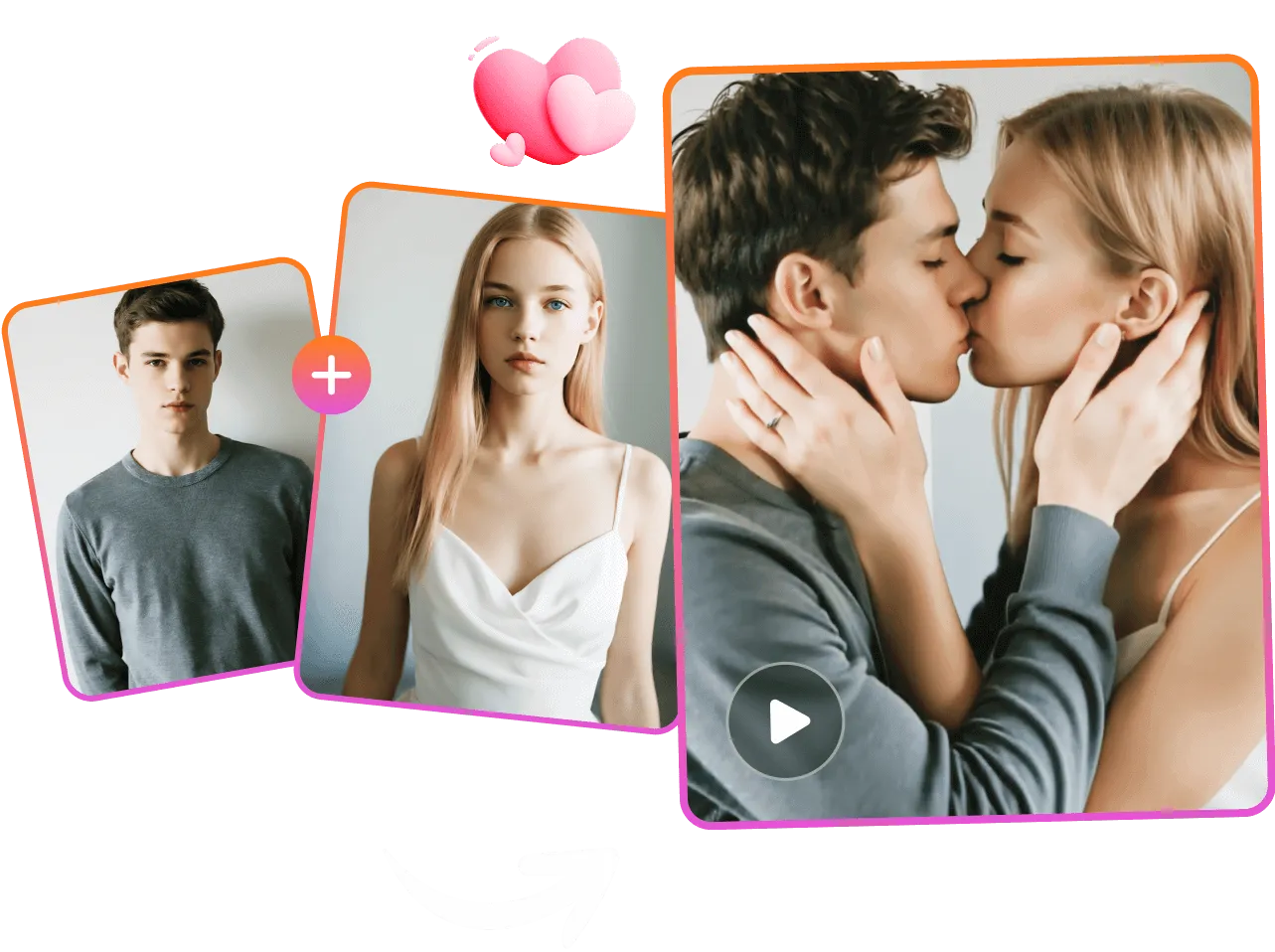 AI 技術で恋人たちがロマンチックなキス動画を作る様子を示すバナー