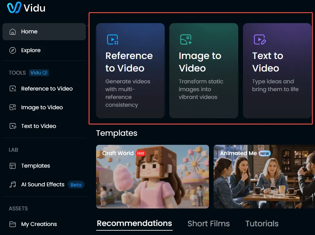 vidu ai provides multiple creation modes