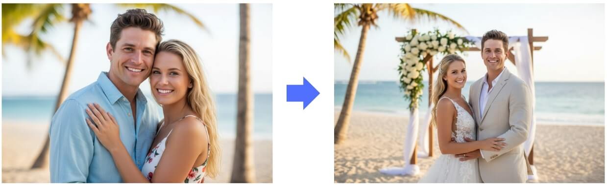 create a romantic wedding photo for a couple using AI