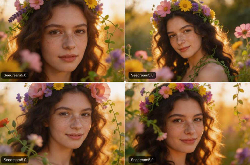 4 pics of cinematic portrait of a young woman generated by Seedream 5.0