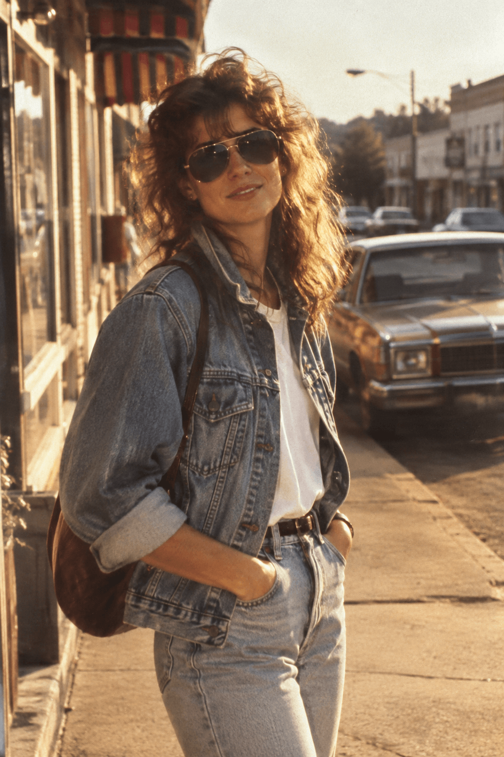 Example of a candid 1980s AI street style photo