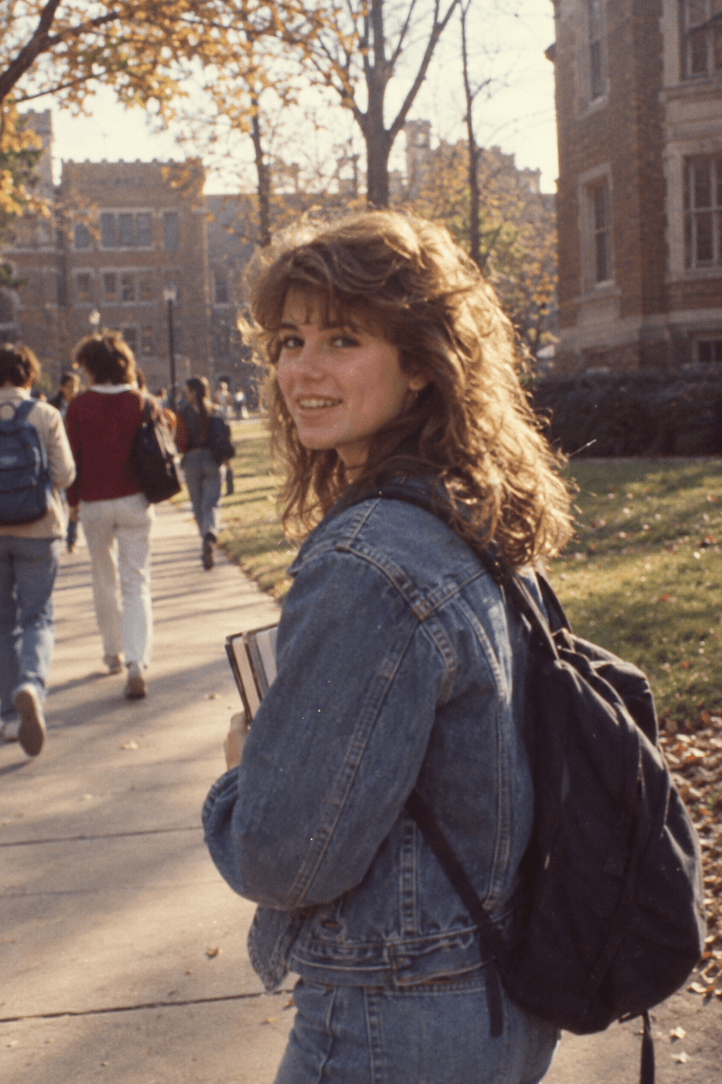 Example of a candid 1980s AI Movie Star Portrait