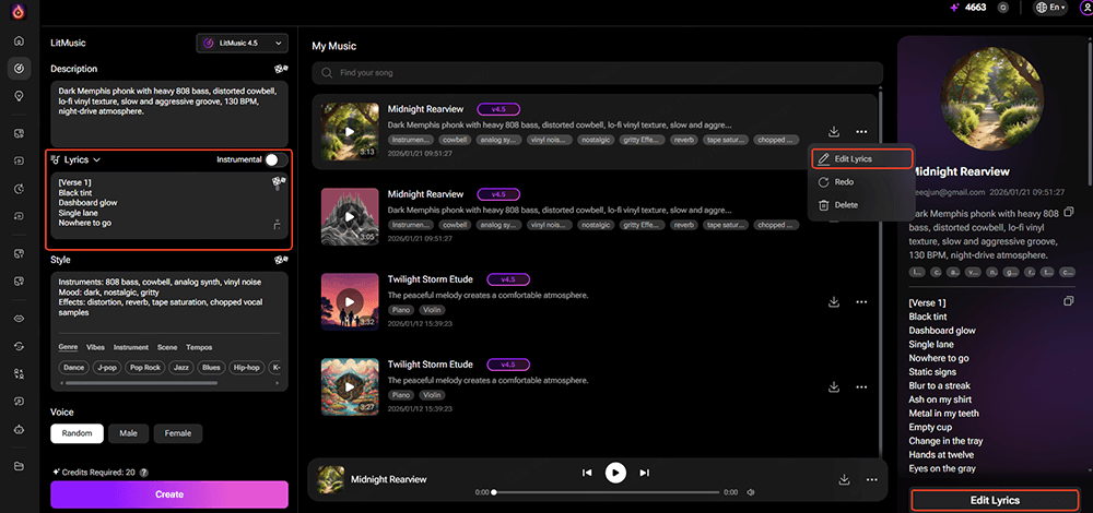 Change Lyrics with LitMusic AI