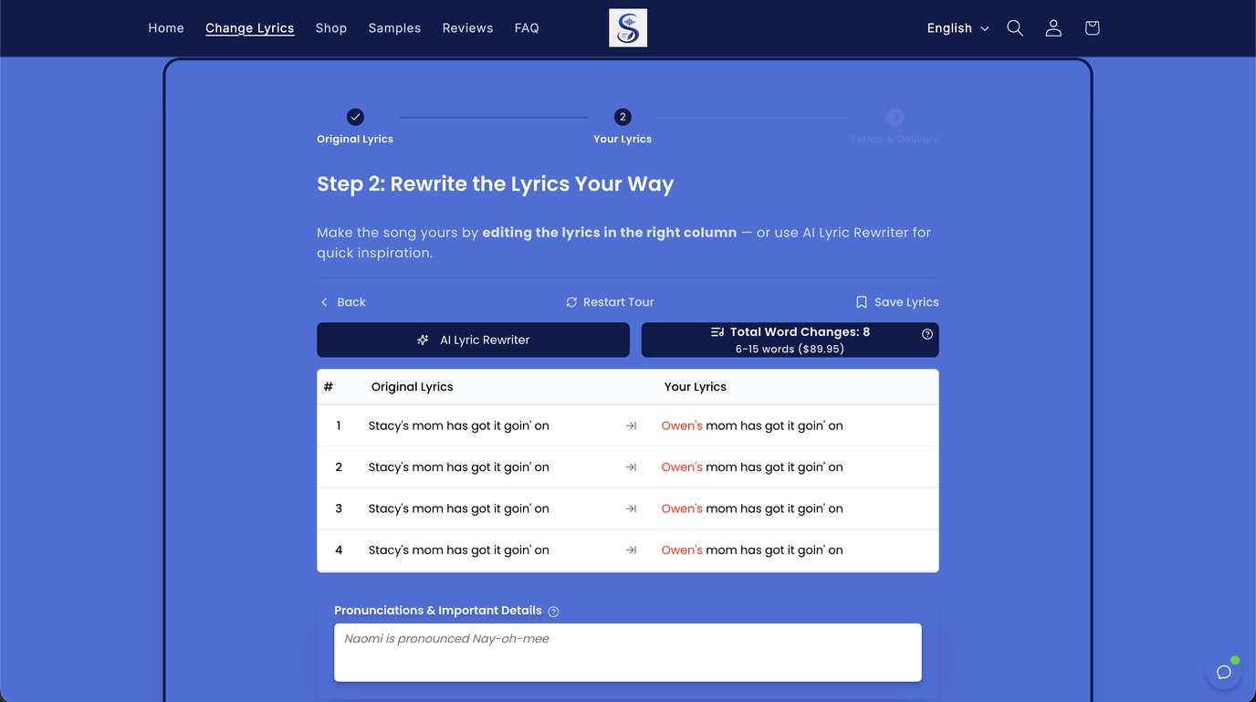SongRetold professional custom lyric replacement service