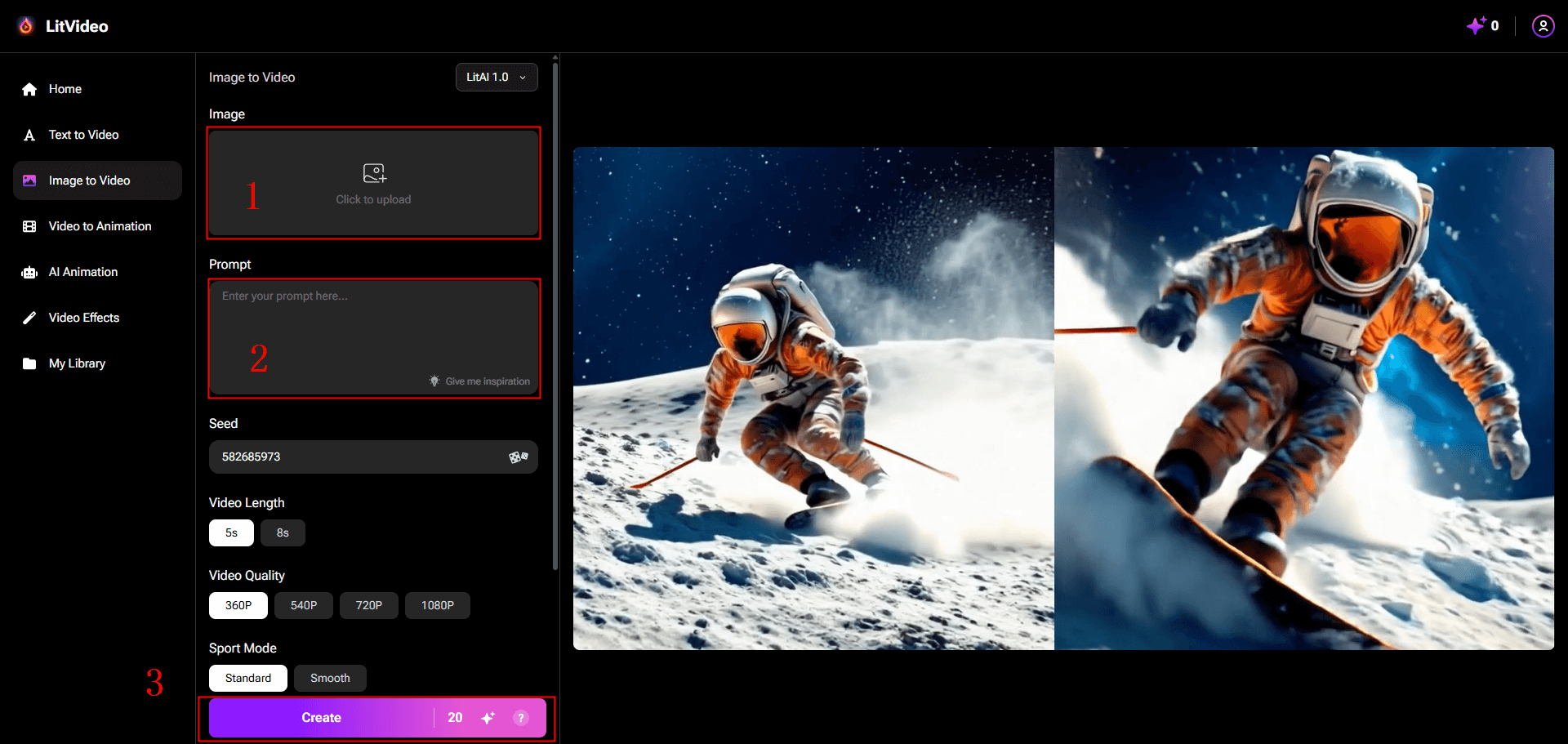 3 steps to turn static image to video on litvideo website