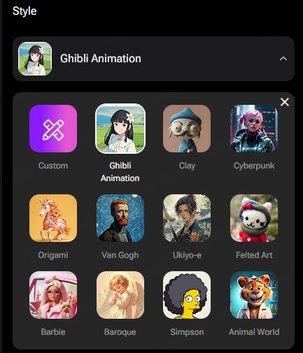 select animation styles