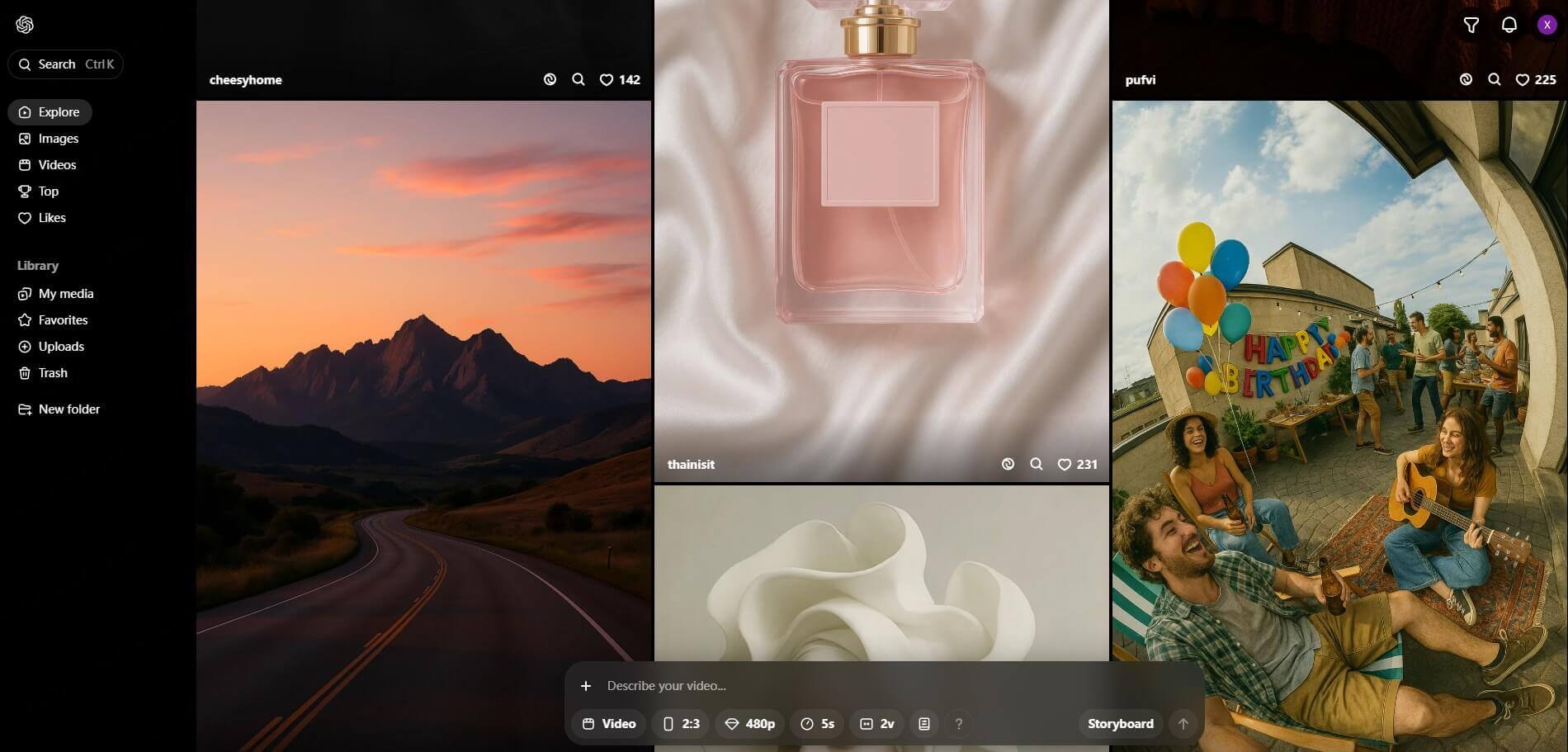 瀏覽 Sora 操作介面