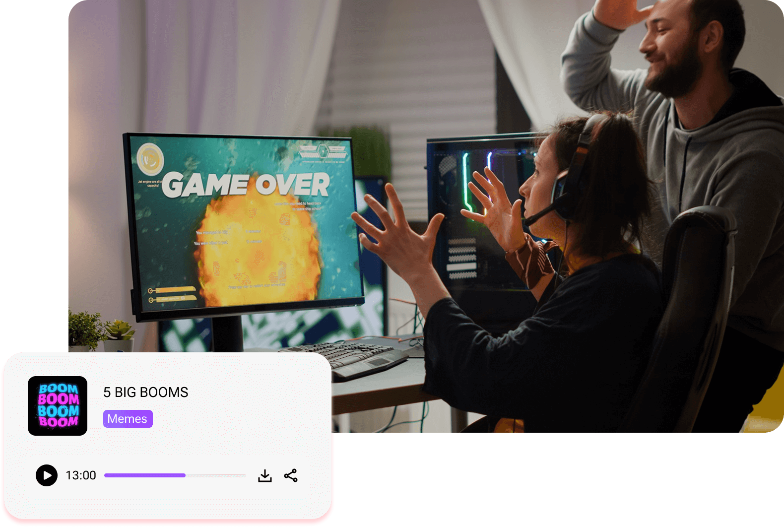 two gamers reacting to a game over screen